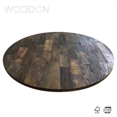 Old Elm Wood Leather Dining Table Top