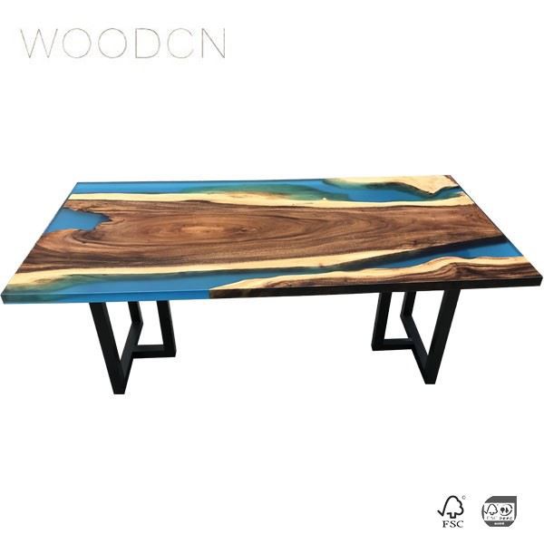 Wholesale Solid Walnut Wood Beach Resin Dining Table